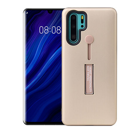 Silikon Hülle Handyhülle und Kunststoff Schutzhülle Tasche mit Ständer T01 für Huawei P30 Pro Gold