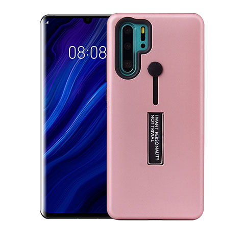 Silikon Hülle Handyhülle und Kunststoff Schutzhülle Tasche mit Ständer T01 für Huawei P30 Pro New Edition Rosegold