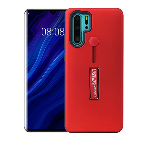 Silikon Hülle Handyhülle und Kunststoff Schutzhülle Tasche mit Ständer T01 für Huawei P30 Pro New Edition Rot