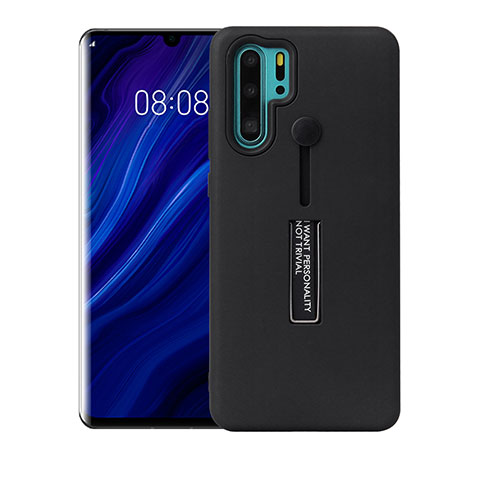 Silikon Hülle Handyhülle und Kunststoff Schutzhülle Tasche mit Ständer T01 für Huawei P30 Pro New Edition Schwarz