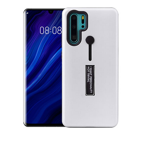 Silikon Hülle Handyhülle und Kunststoff Schutzhülle Tasche mit Ständer T01 für Huawei P30 Pro New Edition Weiß