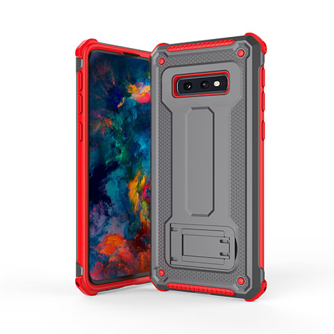 Silikon Hülle Handyhülle und Kunststoff Schutzhülle Tasche mit Ständer T01 für Samsung Galaxy S10e Dunkelgrau