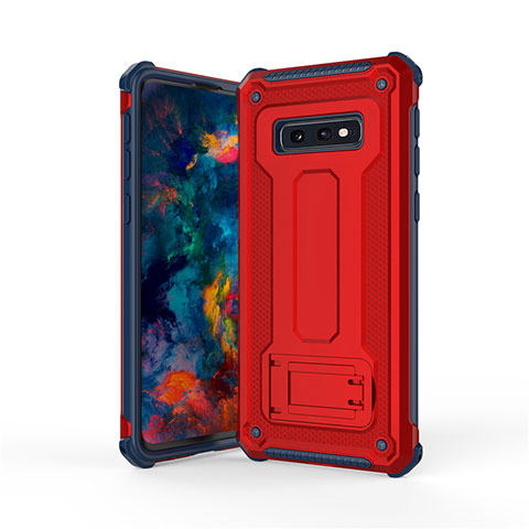 Silikon Hülle Handyhülle und Kunststoff Schutzhülle Tasche mit Ständer T01 für Samsung Galaxy S10e Plusfarbig