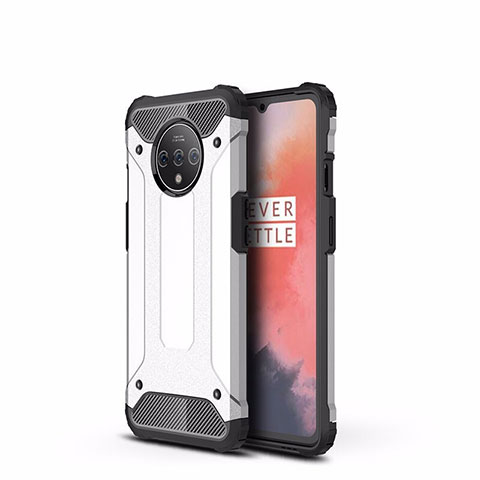 Silikon Hülle Handyhülle und Kunststoff Schutzhülle Tasche R01 für OnePlus 7T Weiß