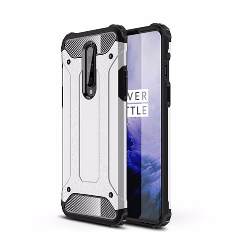 Silikon Hülle Handyhülle und Kunststoff Schutzhülle Tasche R01 für OnePlus 8 Silber