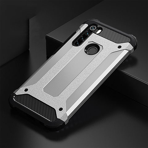 Silikon Hülle Handyhülle und Kunststoff Schutzhülle Tasche R02 für Xiaomi Redmi Note 8 (2021) Silber