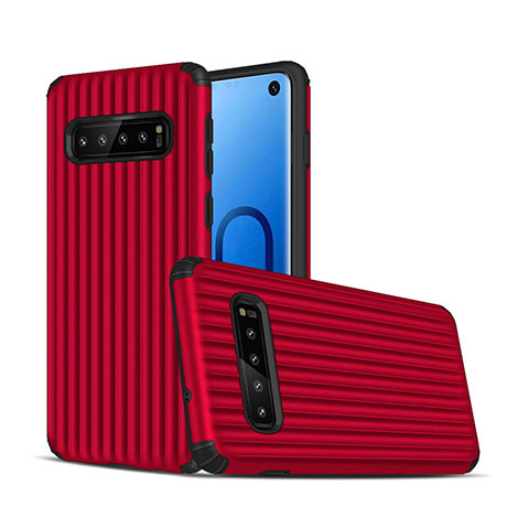 Silikon Hülle Handyhülle und Kunststoff Schutzhülle Tasche U01 für Samsung Galaxy S10 5G Rot