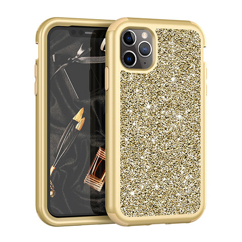 Silikon Hülle Handyhülle und Kunststoff Schutzhülle Tasche Vorder und Rückseite 360 Grad Bling-Bling für Apple iPhone 11 Pro Gold