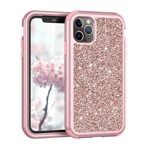 Silikon Hülle Handyhülle und Kunststoff Schutzhülle Tasche Vorder und Rückseite 360 Grad Bling-Bling für Apple iPhone 11 Pro Rosegold