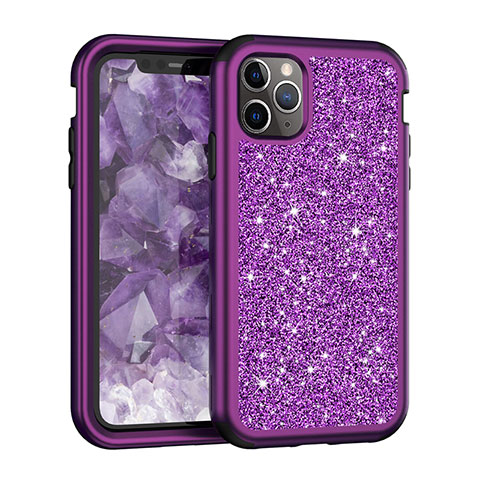 Silikon Hülle Handyhülle und Kunststoff Schutzhülle Tasche Vorder und Rückseite 360 Grad Bling-Bling für Apple iPhone 11 Pro Violett