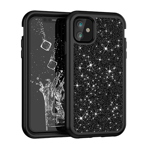 Silikon Hülle Handyhülle und Kunststoff Schutzhülle Tasche Vorder und Rückseite 360 Grad Bling-Bling für Apple iPhone 11 Schwarz