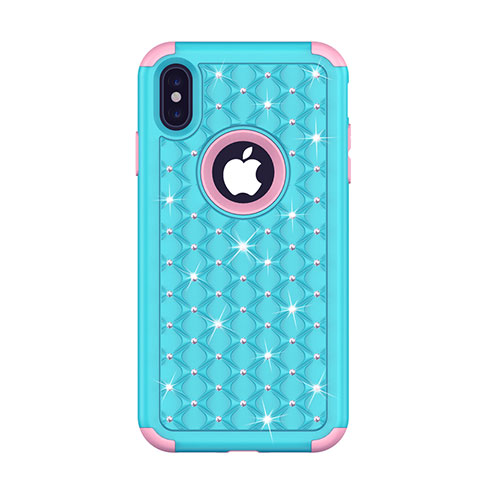 Silikon Hülle Handyhülle und Kunststoff Schutzhülle Tasche Vorder und Rückseite 360 Grad Bling-Bling für Apple iPhone X Blau