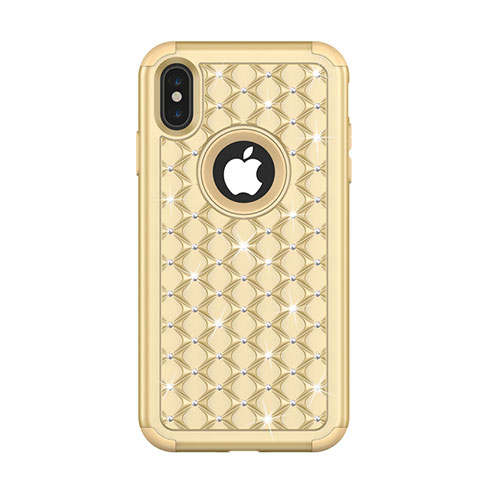 Silikon Hülle Handyhülle und Kunststoff Schutzhülle Tasche Vorder und Rückseite 360 Grad Bling-Bling für Apple iPhone X Gold