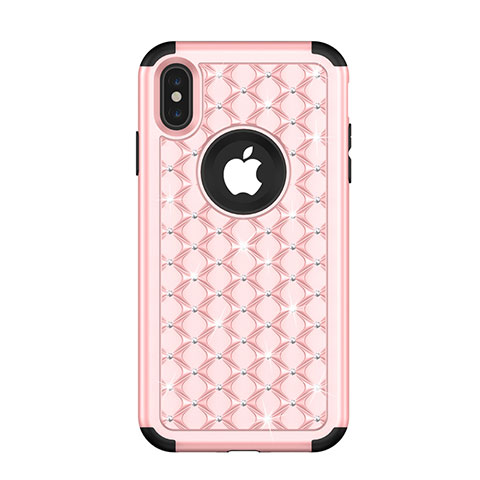 Silikon Hülle Handyhülle und Kunststoff Schutzhülle Tasche Vorder und Rückseite 360 Grad Bling-Bling für Apple iPhone X Rosegold