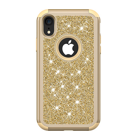 Silikon Hülle Handyhülle und Kunststoff Schutzhülle Tasche Vorder und Rückseite 360 Grad Bling-Bling für Apple iPhone XR Gold