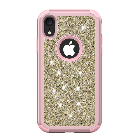 Silikon Hülle Handyhülle und Kunststoff Schutzhülle Tasche Vorder und Rückseite 360 Grad Bling-Bling für Apple iPhone XR Rosa