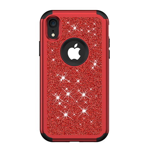 Silikon Hülle Handyhülle und Kunststoff Schutzhülle Tasche Vorder und Rückseite 360 Grad Bling-Bling für Apple iPhone XR Rot