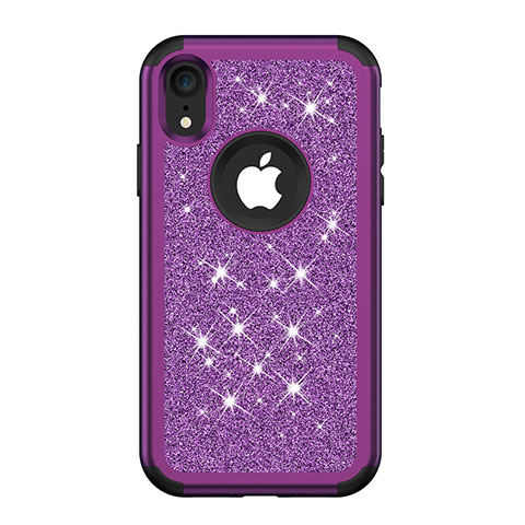 Silikon Hülle Handyhülle und Kunststoff Schutzhülle Tasche Vorder und Rückseite 360 Grad Bling-Bling für Apple iPhone XR Violett