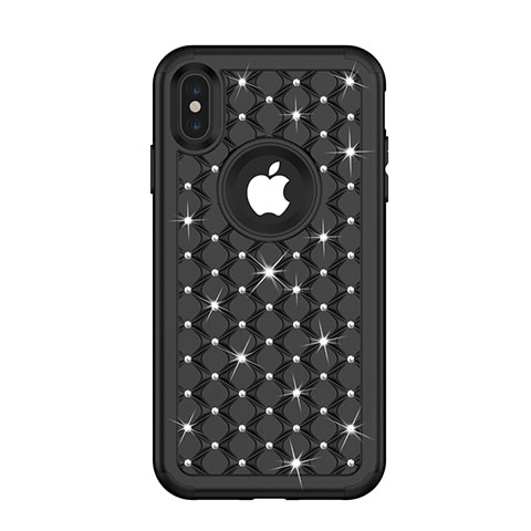 Silikon Hülle Handyhülle und Kunststoff Schutzhülle Tasche Vorder und Rückseite 360 Grad Bling-Bling für Apple iPhone Xs Max Schwarz