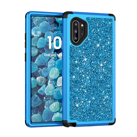 Silikon Hülle Handyhülle und Kunststoff Schutzhülle Tasche Vorder und Rückseite 360 Grad Bling-Bling für Samsung Galaxy Note 10 Plus 5G Blau