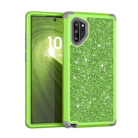 Silikon Hülle Handyhülle und Kunststoff Schutzhülle Tasche Vorder und Rückseite 360 Grad Bling-Bling für Samsung Galaxy Note 10 Plus 5G Grün