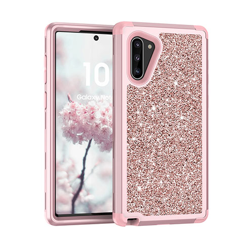 Silikon Hülle Handyhülle und Kunststoff Schutzhülle Tasche Vorder und Rückseite 360 Grad Bling-Bling für Samsung Galaxy Note 10 Rosegold