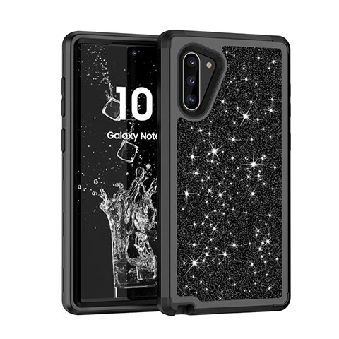 Silikon Hülle Handyhülle und Kunststoff Schutzhülle Tasche Vorder und Rückseite 360 Grad Bling-Bling für Samsung Galaxy Note 10 Schwarz