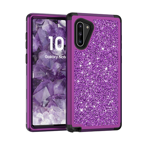 Silikon Hülle Handyhülle und Kunststoff Schutzhülle Tasche Vorder und Rückseite 360 Grad Bling-Bling für Samsung Galaxy Note 10 Violett