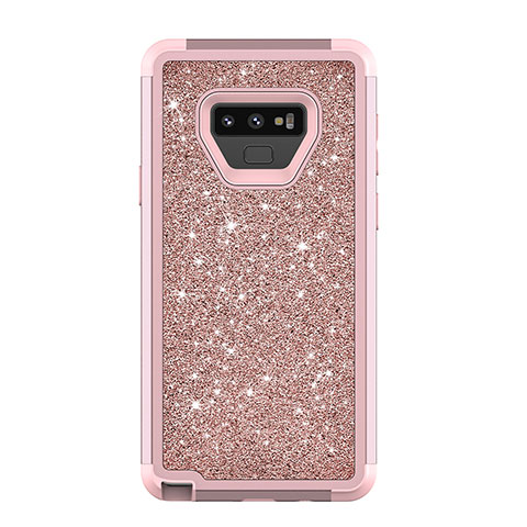 Silikon Hülle Handyhülle und Kunststoff Schutzhülle Tasche Vorder und Rückseite 360 Grad Bling-Bling für Samsung Galaxy Note 9 Rosegold