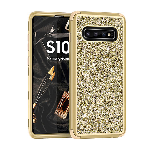 Silikon Hülle Handyhülle und Kunststoff Schutzhülle Tasche Vorder und Rückseite 360 Grad Bling-Bling für Samsung Galaxy S10 5G Gold