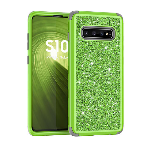 Silikon Hülle Handyhülle und Kunststoff Schutzhülle Tasche Vorder und Rückseite 360 Grad Bling-Bling für Samsung Galaxy S10 5G Grün