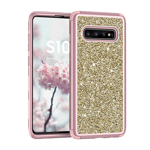 Silikon Hülle Handyhülle und Kunststoff Schutzhülle Tasche Vorder und Rückseite 360 Grad Bling-Bling für Samsung Galaxy S10 5G Rosa