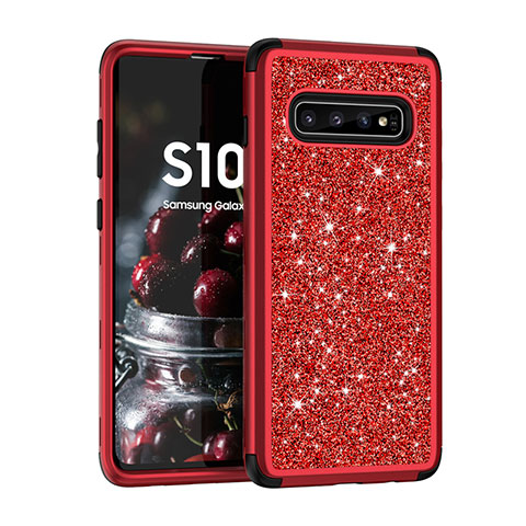 Silikon Hülle Handyhülle und Kunststoff Schutzhülle Tasche Vorder und Rückseite 360 Grad Bling-Bling für Samsung Galaxy S10 Plus Rot