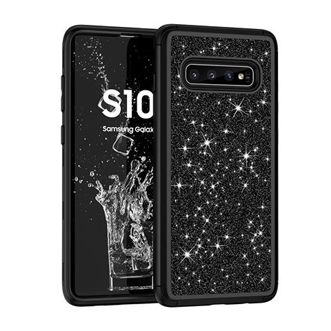 Silikon Hülle Handyhülle und Kunststoff Schutzhülle Tasche Vorder und Rückseite 360 Grad Bling-Bling für Samsung Galaxy S10 Schwarz