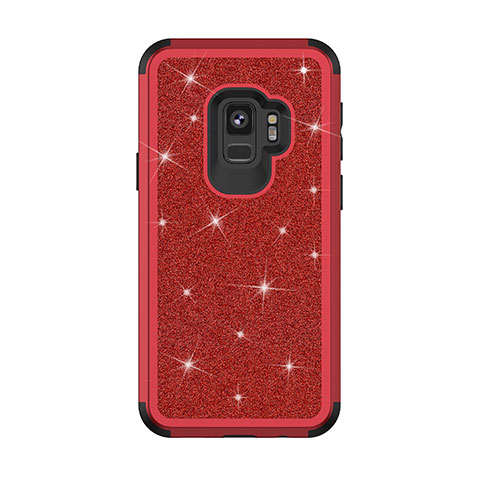 Silikon Hülle Handyhülle und Kunststoff Schutzhülle Tasche Vorder und Rückseite 360 Grad Bling-Bling für Samsung Galaxy S9 Rot