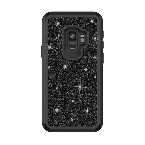 Silikon Hülle Handyhülle und Kunststoff Schutzhülle Tasche Vorder und Rückseite 360 Grad Bling-Bling für Samsung Galaxy S9 Schwarz