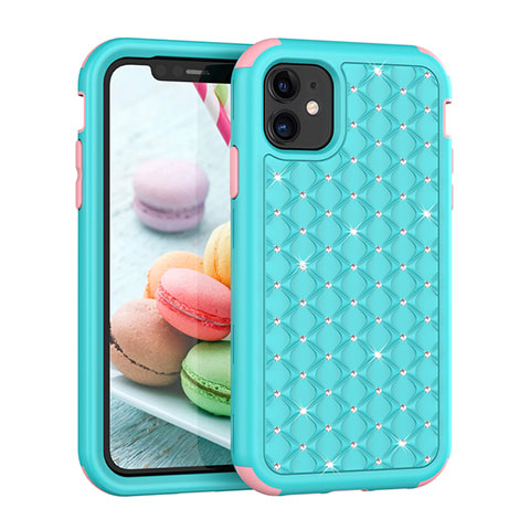 Silikon Hülle Handyhülle und Kunststoff Schutzhülle Tasche Vorder und Rückseite 360 Grad Bling-Bling U01 für Apple iPhone 11 Cyan