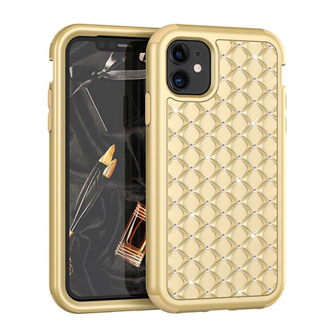 Silikon Hülle Handyhülle und Kunststoff Schutzhülle Tasche Vorder und Rückseite 360 Grad Bling-Bling U01 für Apple iPhone 11 Gold