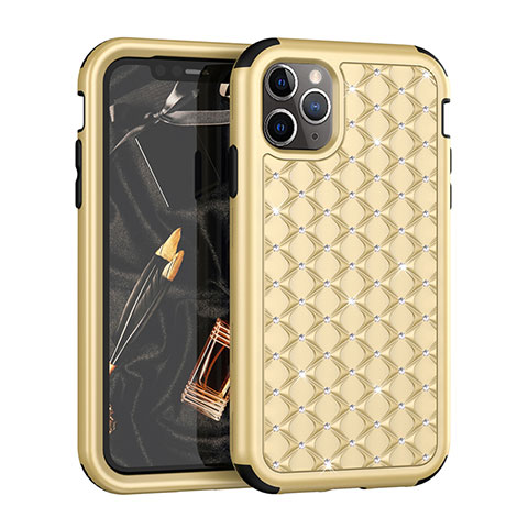 Silikon Hülle Handyhülle und Kunststoff Schutzhülle Tasche Vorder und Rückseite 360 Grad Bling-Bling U01 für Apple iPhone 11 Pro Gold und Schwarz