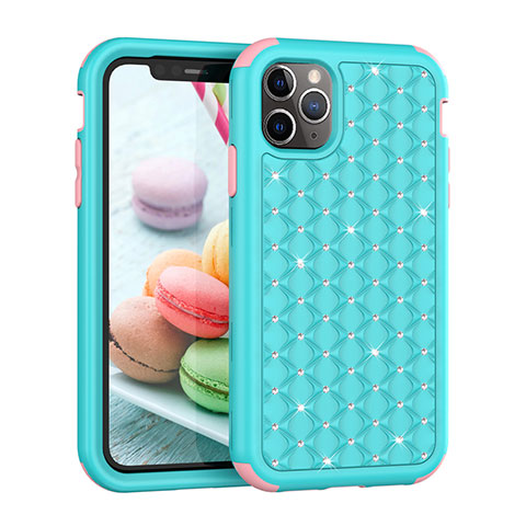 Silikon Hülle Handyhülle und Kunststoff Schutzhülle Tasche Vorder und Rückseite 360 Grad Bling-Bling U01 für Apple iPhone 11 Pro Max Cyan