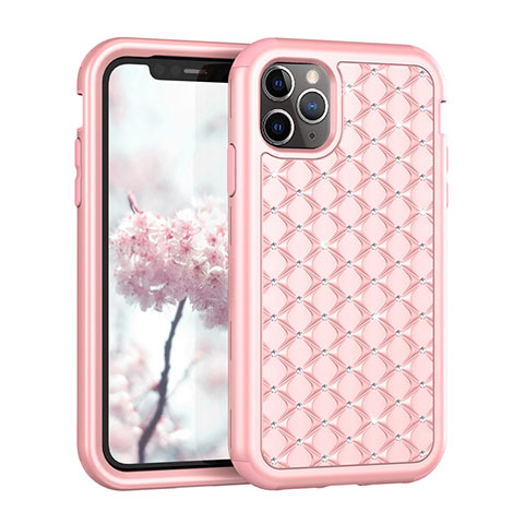 Silikon Hülle Handyhülle und Kunststoff Schutzhülle Tasche Vorder und Rückseite 360 Grad Bling-Bling U01 für Apple iPhone 11 Pro Max Rosegold