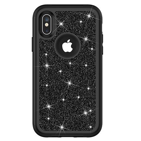 Silikon Hülle Handyhülle und Kunststoff Schutzhülle Tasche Vorder und Rückseite 360 Grad Bling-Bling U01 für Apple iPhone X Schwarz