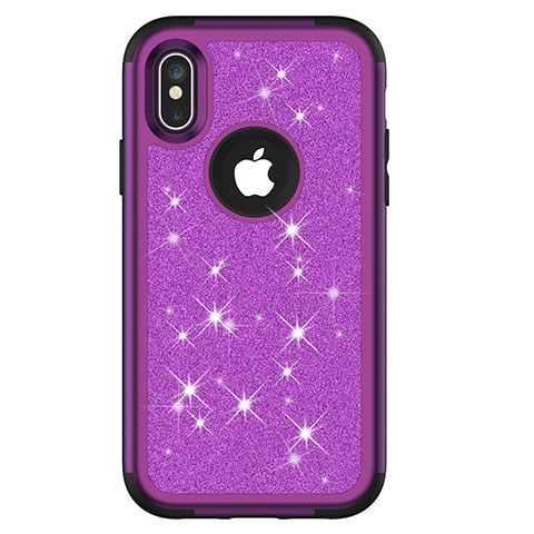 Silikon Hülle Handyhülle und Kunststoff Schutzhülle Tasche Vorder und Rückseite 360 Grad Bling-Bling U01 für Apple iPhone X Violett