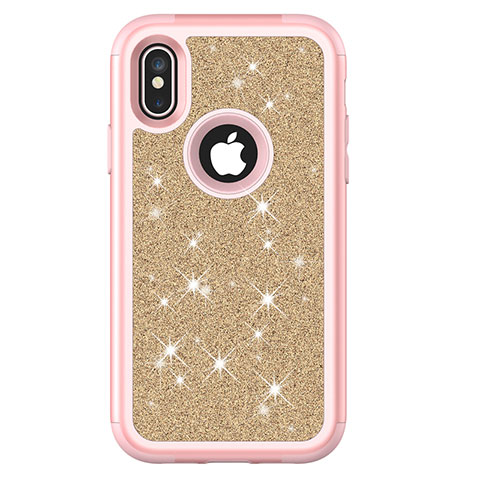 Silikon Hülle Handyhülle und Kunststoff Schutzhülle Tasche Vorder und Rückseite 360 Grad Bling-Bling U01 für Apple iPhone Xs Max Rosa