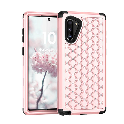 Silikon Hülle Handyhülle und Kunststoff Schutzhülle Tasche Vorder und Rückseite 360 Grad Bling-Bling U01 für Samsung Galaxy Note 10 5G Rosa