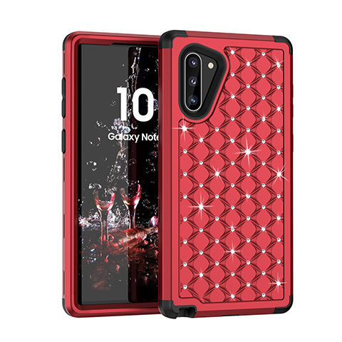 Silikon Hülle Handyhülle und Kunststoff Schutzhülle Tasche Vorder und Rückseite 360 Grad Bling-Bling U01 für Samsung Galaxy Note 10 5G Rot