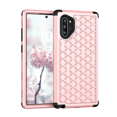 Silikon Hülle Handyhülle und Kunststoff Schutzhülle Tasche Vorder und Rückseite 360 Grad Bling-Bling U01 für Samsung Galaxy Note 10 Plus 5G Rosa