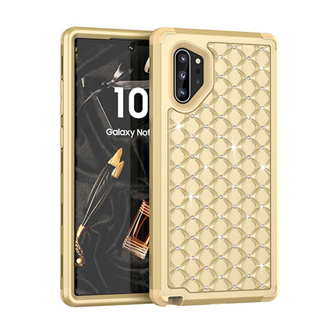 Silikon Hülle Handyhülle und Kunststoff Schutzhülle Tasche Vorder und Rückseite 360 Grad Bling-Bling U01 für Samsung Galaxy Note 10 Plus Gold