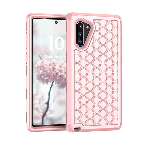 Silikon Hülle Handyhülle und Kunststoff Schutzhülle Tasche Vorder und Rückseite 360 Grad Bling-Bling U01 für Samsung Galaxy Note 10 Rosegold