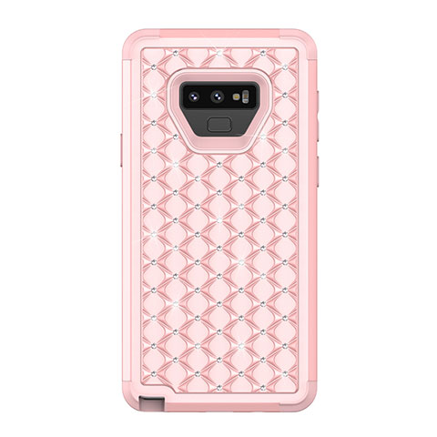 Silikon Hülle Handyhülle und Kunststoff Schutzhülle Tasche Vorder und Rückseite 360 Grad Bling-Bling U01 für Samsung Galaxy Note 9 Rosegold